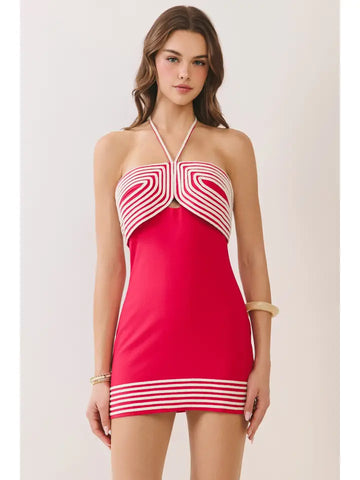 Contrast Striped Trim Halter Dress