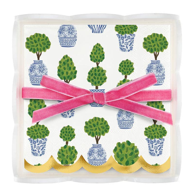 Acrylic Cocktail Napkin Tray + Napkins - Topiaries