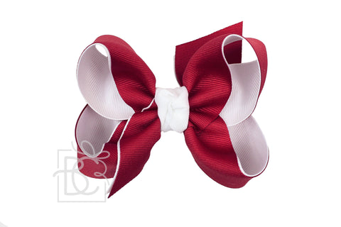Cranberry & White Layered Grosgrain Bow