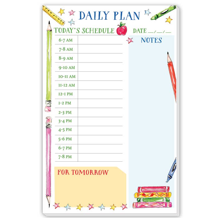 Handpainted Daily Plan Teacher and Pencils Large Notepad