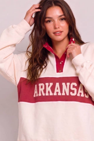 IT10027-AR | 'ARKANSAS' Varsity Snap-Placket Sport Pullover