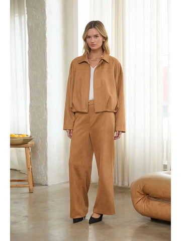 Faux Suede Straight Pant in Camel