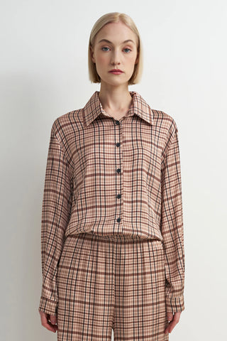 Astrid | Meadow Boyfriend Shirt in Beige Plaid