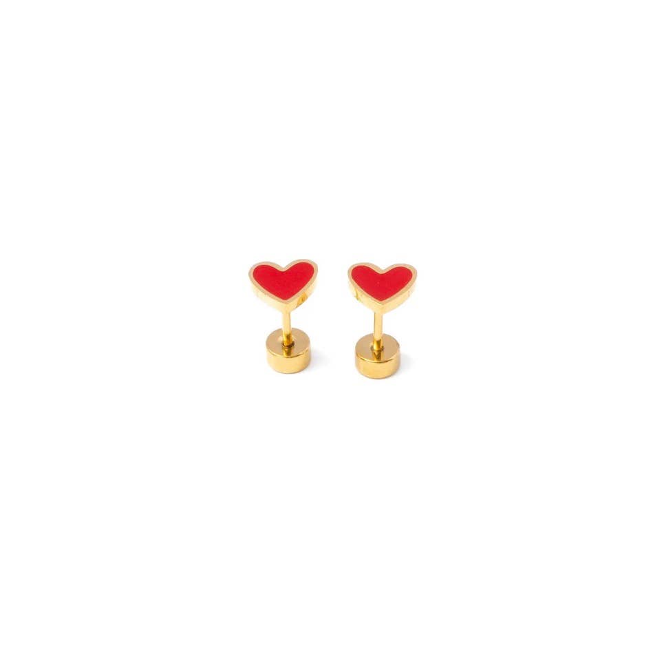 Enamel Heart Stud Earring - Hypoallergenic, Flat Back, Girl