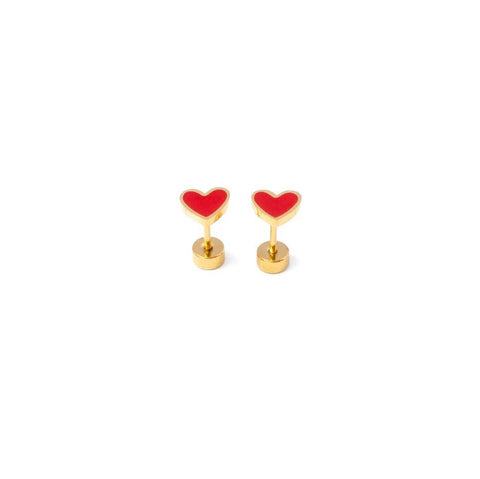 Enamel Heart Stud Earring - Hypoallergenic, Flat Back, Girl