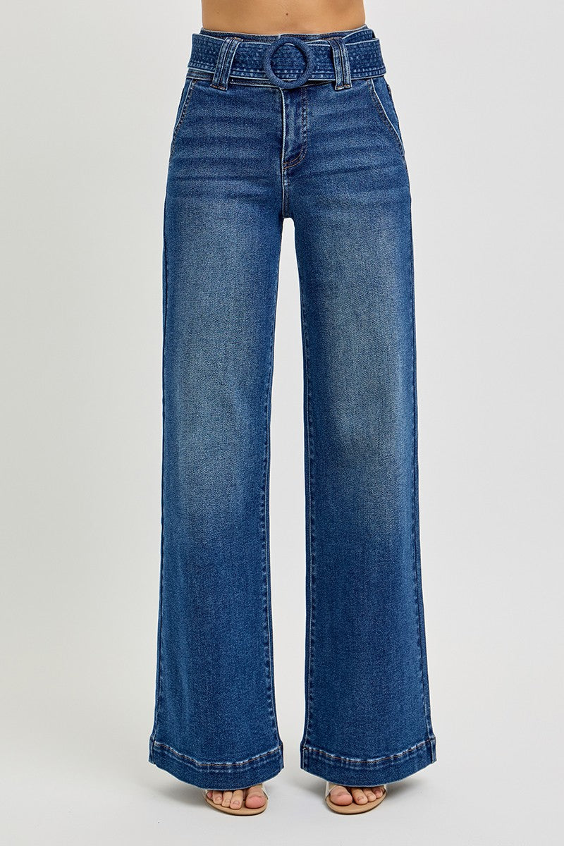 High Rise Wide Leg Belted Jeans
