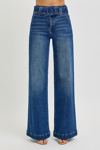 High Rise Wide Leg Belted Jeans