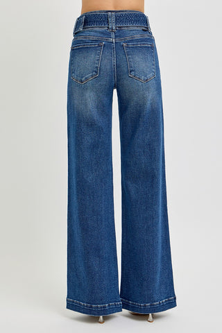 High Rise Wide Leg Belted Jeans