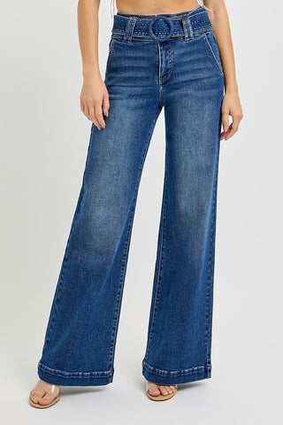 High Rise Wide Leg Belted Jeans