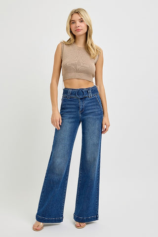 High Rise Wide Leg Belted Jeans
