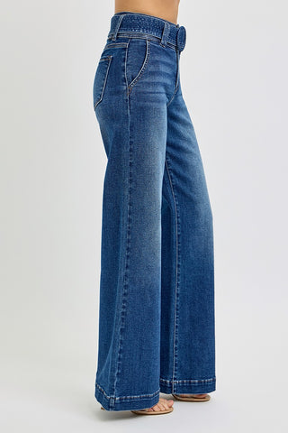 High Rise Wide Leg Belted Jeans