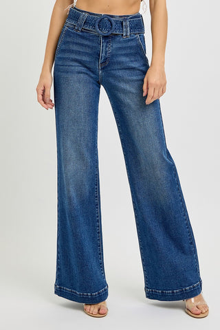 High Rise Wide Leg Belted Jeans