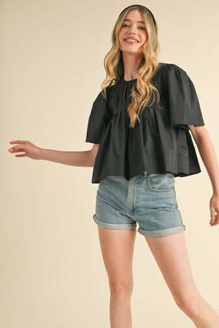 Vertical Pleated Detail Flowy Top