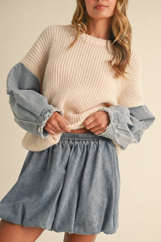Denim Balloon Bubble Mini Skirt