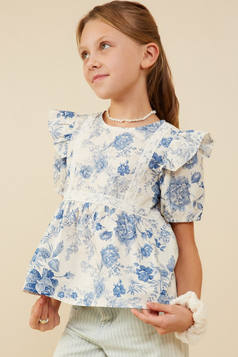 Hayden | Antique Floral Lace Trimmed Top