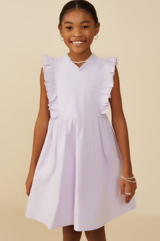 Hayden | Girls Ruffle V-Neck Sleeveless Poplin Dress