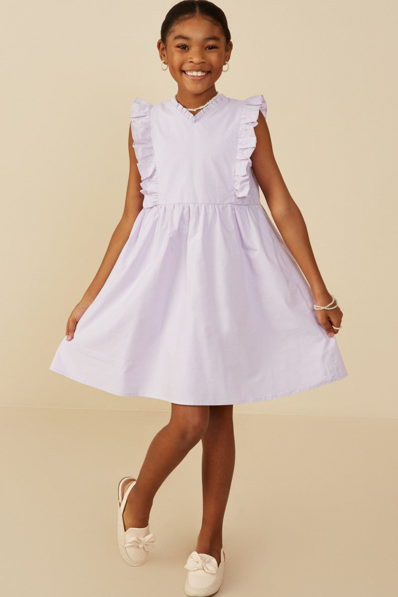 Hayden | Girls Ruffle V-Neck Sleeveless Poplin Dress