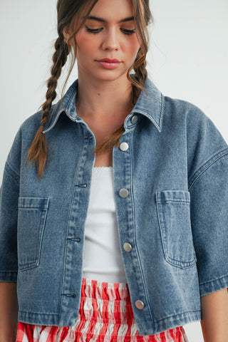 Button Front Cropped Jacket