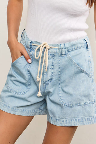 Drawstring Slouchy Denim Shorts