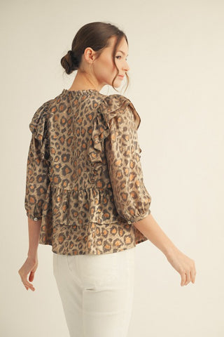 Ruffled Metallic Leopard Top