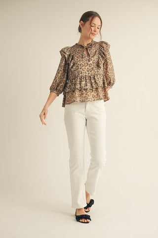 Ruffled Metallic Leopard Top
