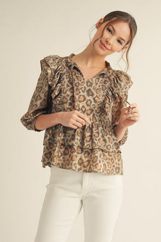 Ruffled Metallic Leopard Top