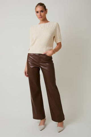 Round Neck Puff Short Cable Sweater