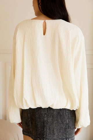 Crew Neck Long Sleeve Bubble Hem Blouse