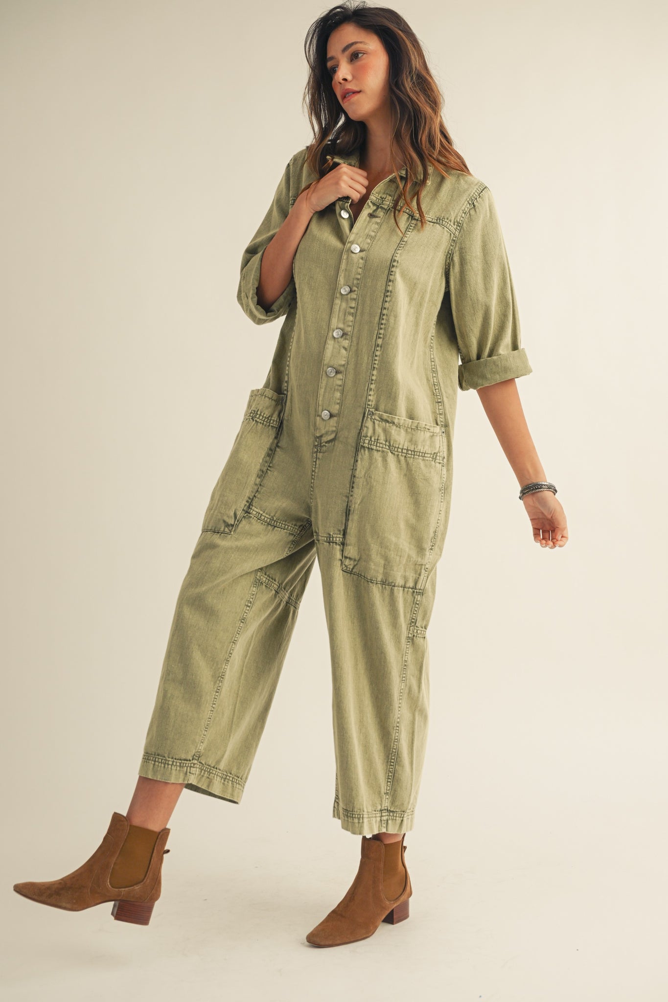 Washed Vintage Relaxed Button Jumpsuit