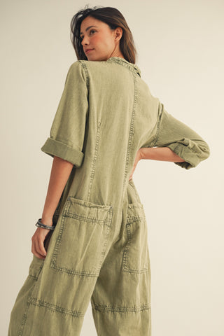 Washed Vintage Relaxed Button Jumpsuit