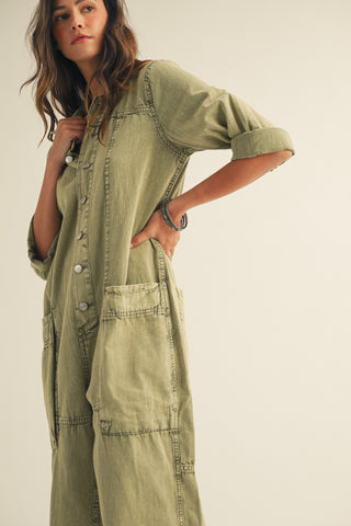 Washed Vintage Relaxed Button Jumpsuit