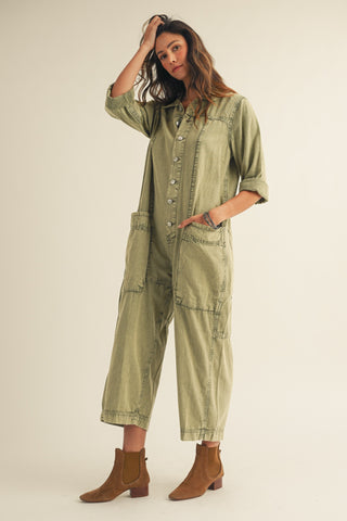 Washed Vintage Relaxed Button Jumpsuit