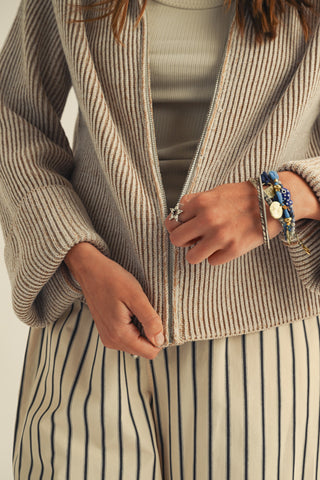 Relaxed zipper Knit Cardigan
