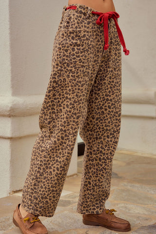 Washed Vintage Leopard Robe String Pants