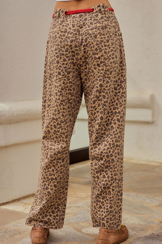 Washed Vintage Leopard Robe String Pants