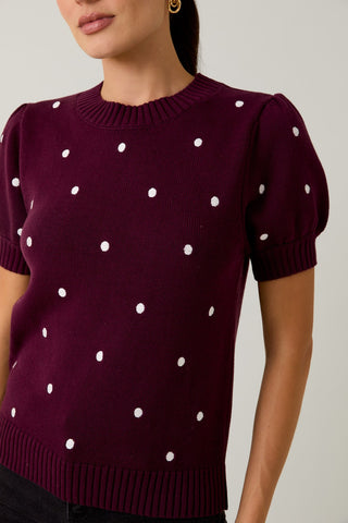 Round Neck Puff Sleeve Polka Dot Sweater
