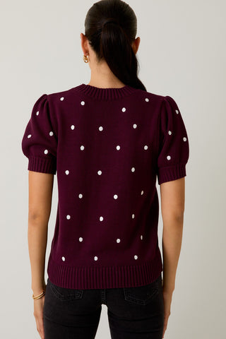 Round Neck Puff Sleeve Polka Dot Sweater