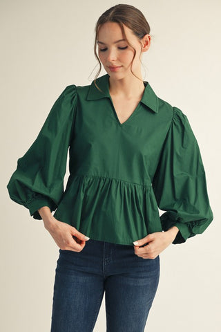 Balloon Sleeves Peplum Top