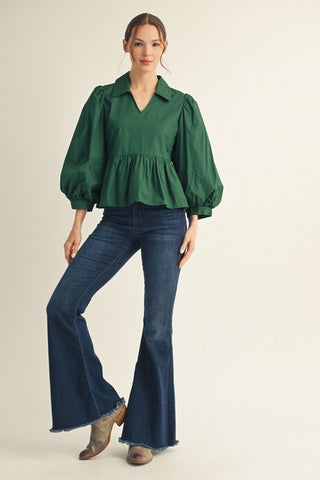 Balloon Sleeves Peplum Top