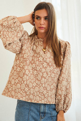 Jacquard Luxe Floral Pattern Balloon Top