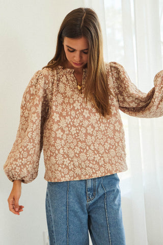 Jacquard Luxe Floral Pattern Balloon Top