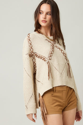 Braided Tassel Knit Sweater