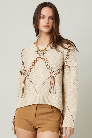 Braided Tassel Knit Sweater
