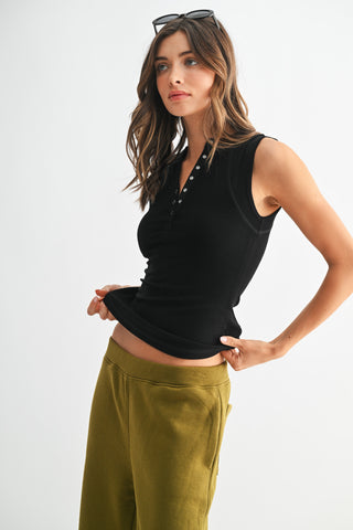 Essential Mirco Ribbed Henley Tank