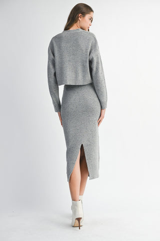 Relaxed Fit Knit Cardigan & Midi Skirt Set