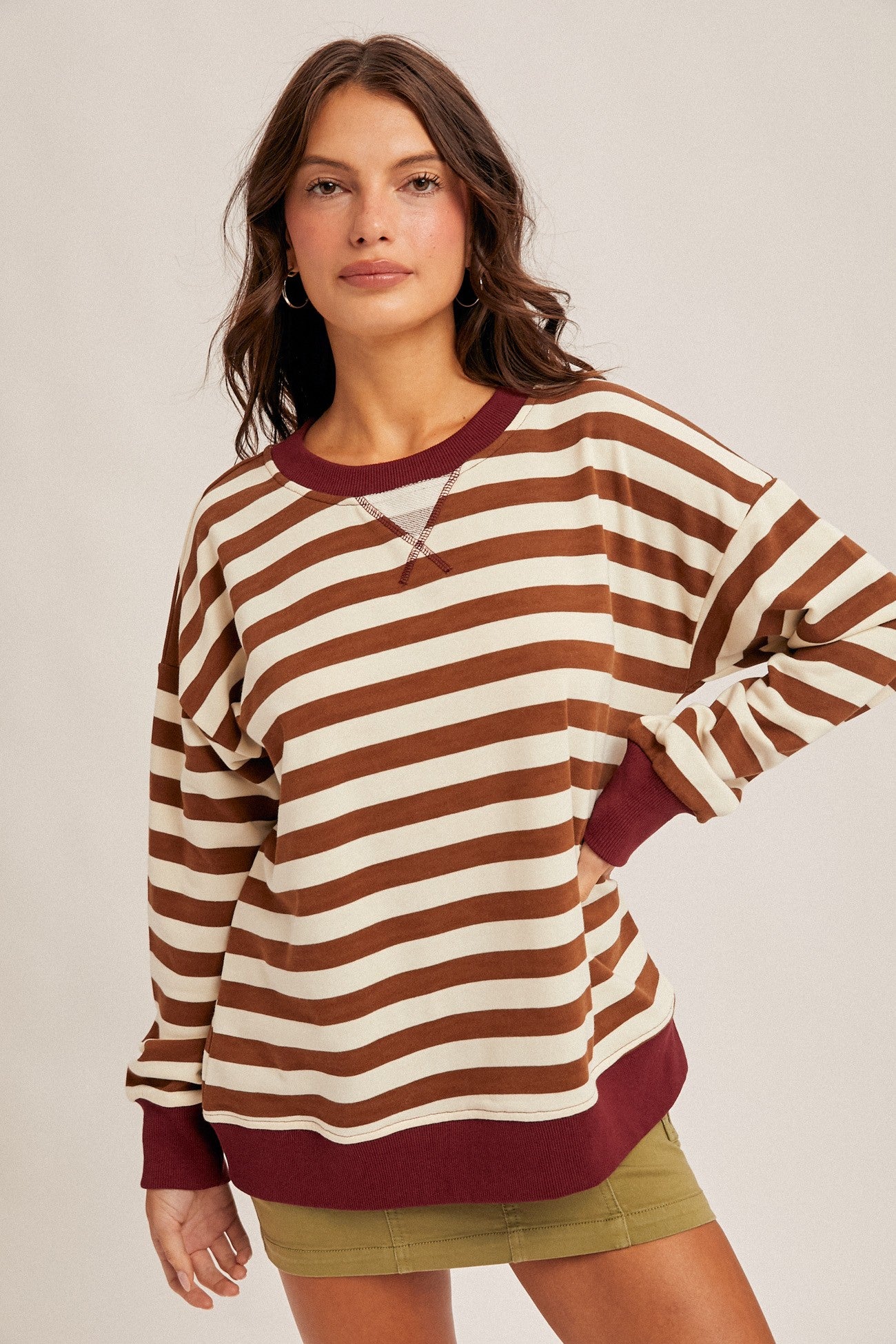 Color Oversized Striped Sweatshirt