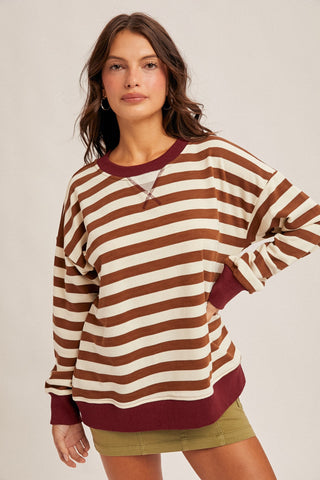 Color Oversized Striped Sweatshirt