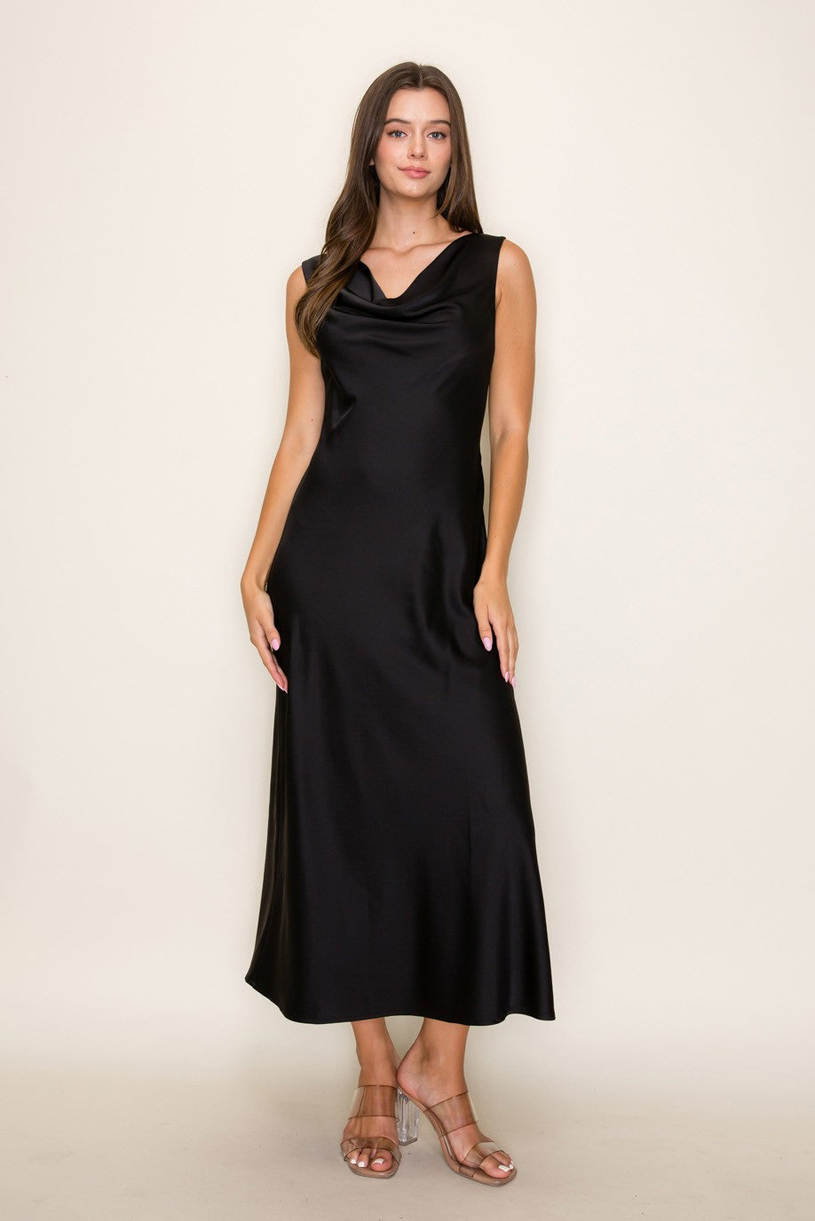 BR | Cowl Neck Satin Midi Dress