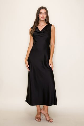 BR | Cowl Neck Satin Midi Dress