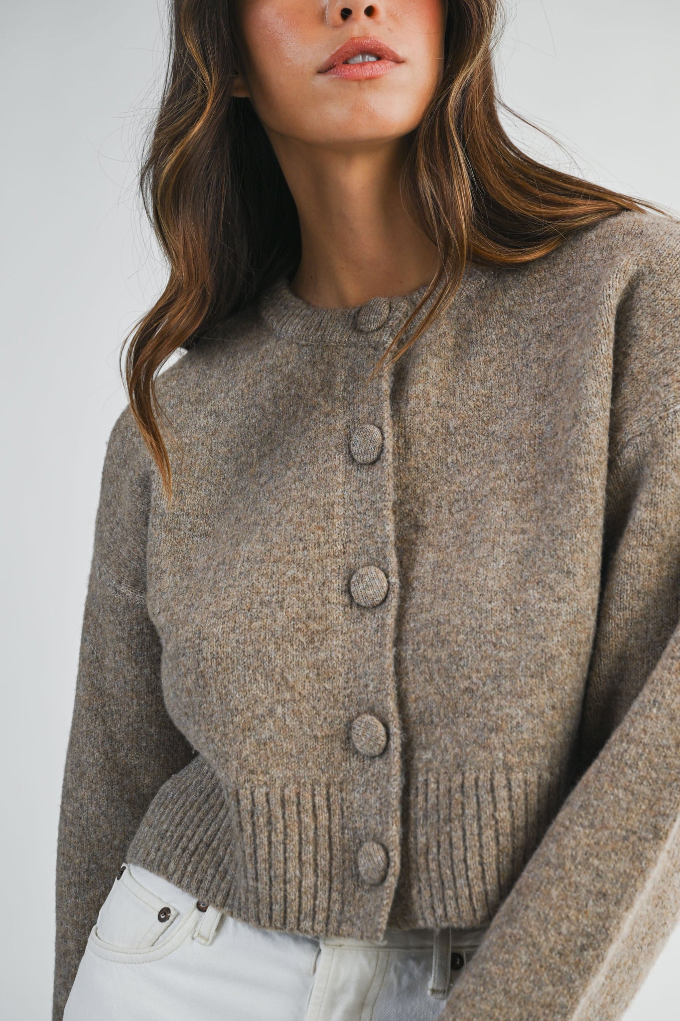 Round Neck Long Sleeve Cardigan